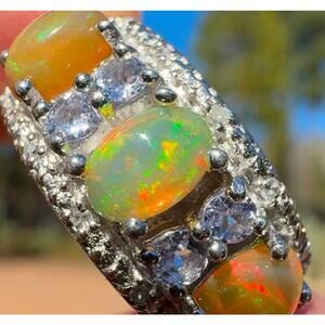 Vintage Tanzanite and Opal Sterling Silver Ring 925 Size 5